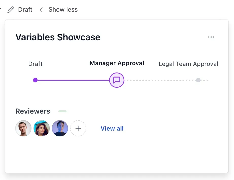 Page byline showing the current workflow state with previous and next states