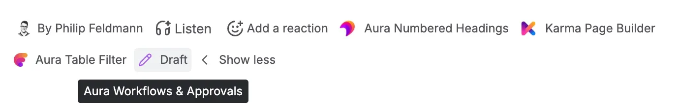 Page byline showing the Aura Workflows entry with the Draft state displayed