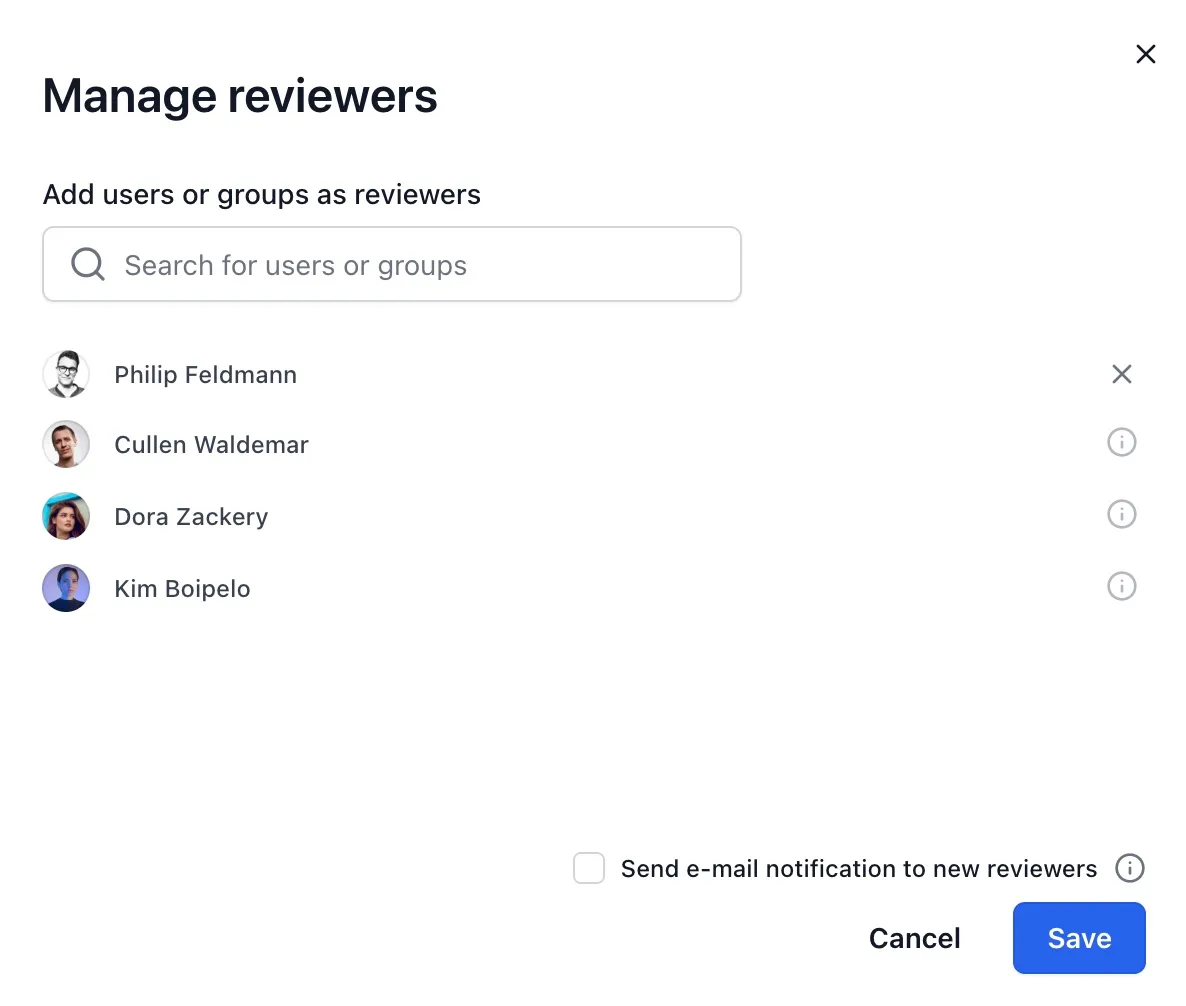 Page byline with reviewer avatars and the dashed add-reviewer button