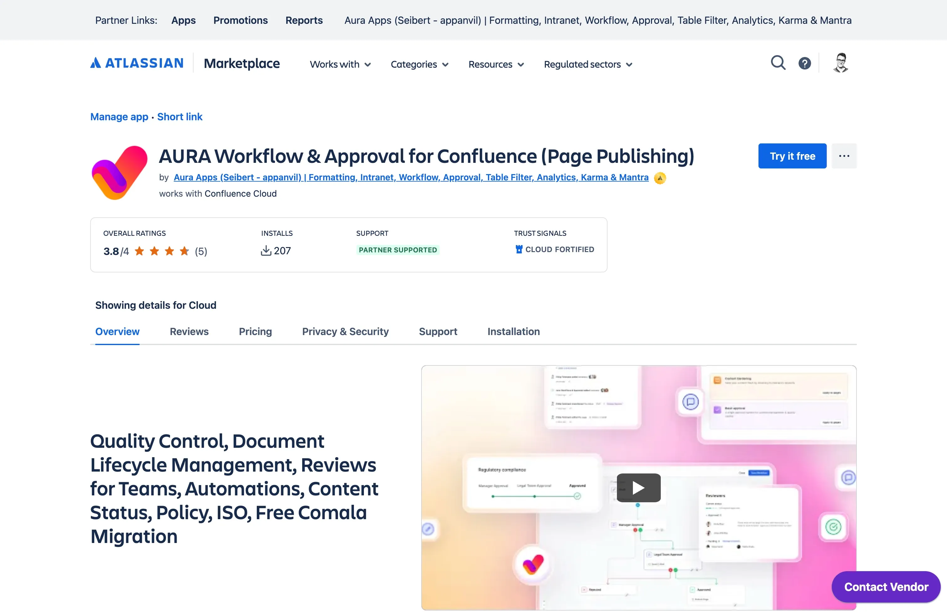 Aura Workflows on the Atlassian Marketplace